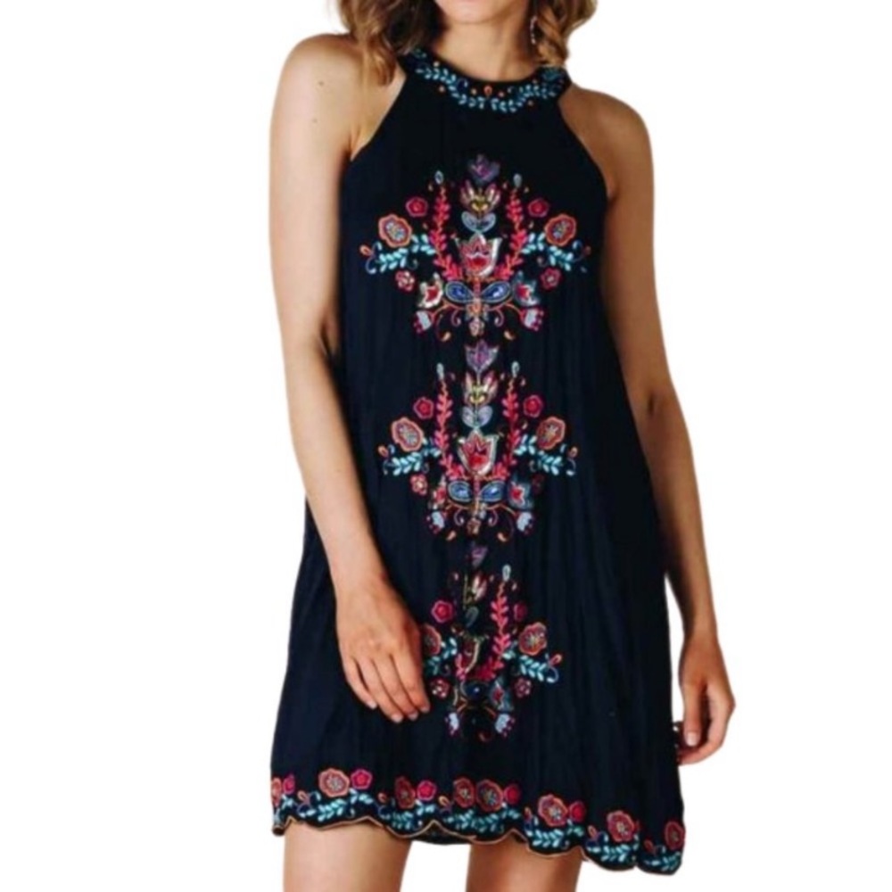 LULA SOUL Navy Embroidered Sequin Floral Dress